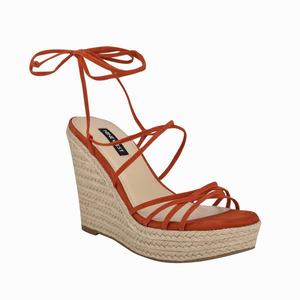 Nine West Havefun Ankle Wrap Espadrille Wedge Sandals - Orange - Ireland (NQ5237610)